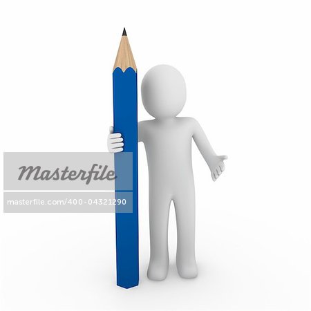 3d human pencil pen write blue business draw