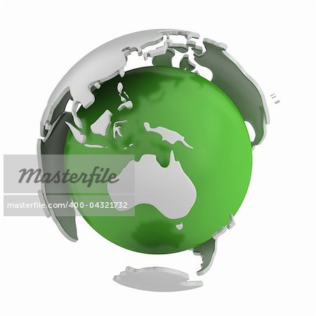 Abstract green globe, Australia part isolated on white background