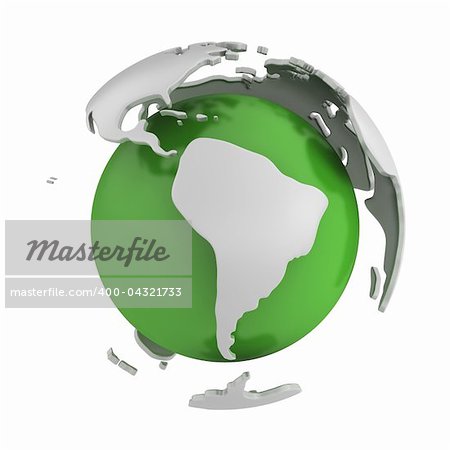 Abstract green globe, South America part, isolated on white background