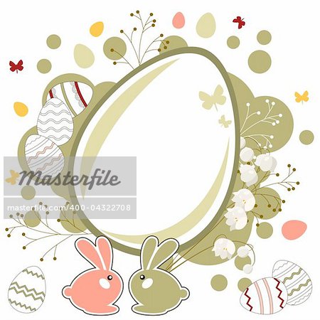 Easter greeting card with eggs and rabbits