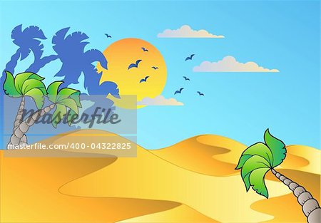 Cartoon desert landscape - vector illustration.