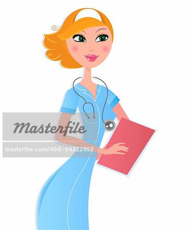 Blond hair nurse with document. Vector Illustration.