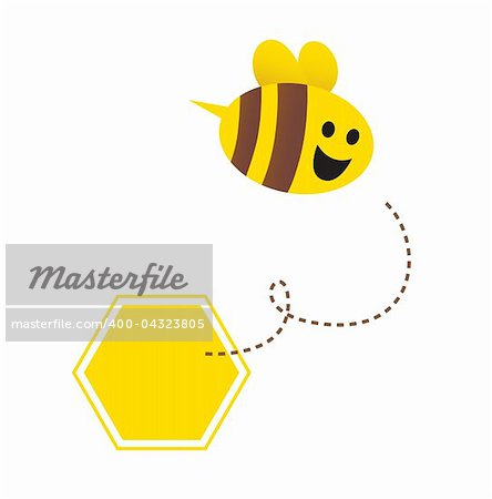 Happy flying bee. Vector cartoon Illustration.