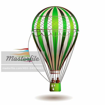 Colorful hot air balloon with silhouettes isolated on white background