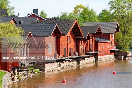 Picturesque wooden houses and the river in the town of Porvoo, Finland.