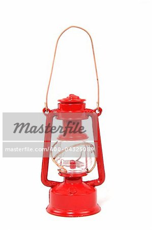 Red vintage mini railroad keronsen lantern with brass handle