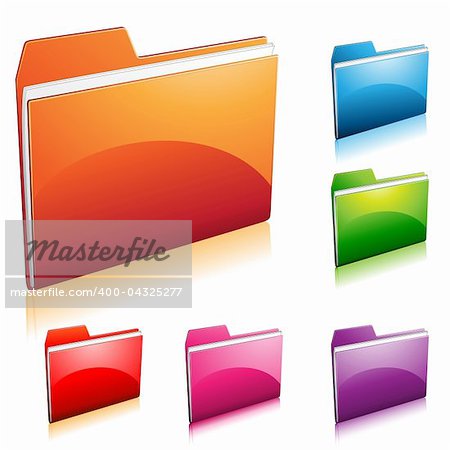 A colorful 3D folder icon set