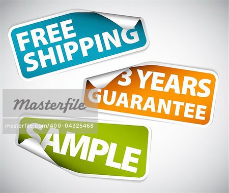 Set of rectangle labels with rounded corners - free shipping, guarantee, sample text