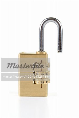 Close-up combination padlock isolated on white background