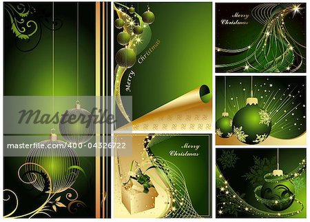 Merry Christmas and Happy New Year collection gold and green