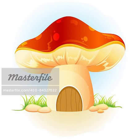 illustration of fantasy mushroom home in garden