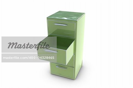 Filing cabinet with opened drawer