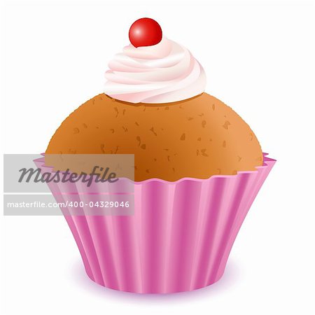 illustration of yummy cup cake with cherry topping