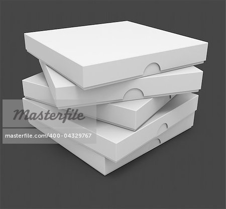 white pizza packaging boxes with blank cover for design 3d illustration isolated on grey background