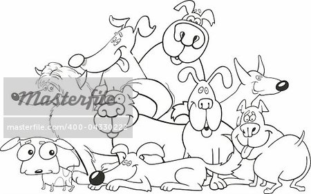 illustration of cartoon dogs group for coloring book