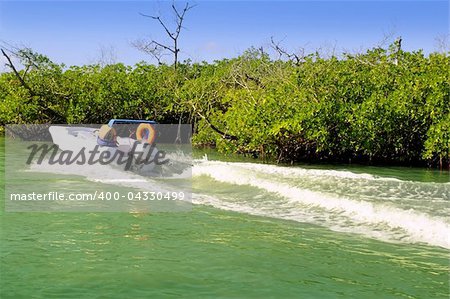 Boating in mangroves in Mayan Riviera Mexico Cancun Lagoon