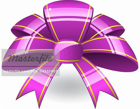 Big purple bow with tellow stripes and shadow