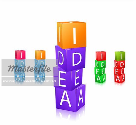 icon of cubes with letters and word idea icon set. isolation on white background
