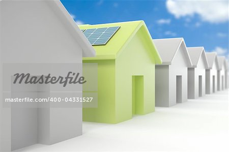 High quality 3d image of a modern eco house standing out from the crowd