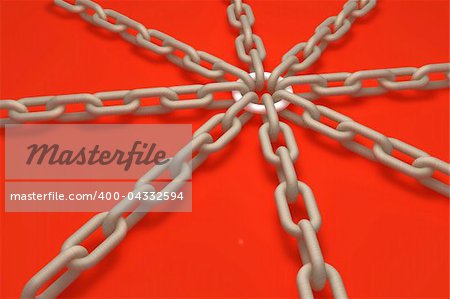 3d wooden chain on red background