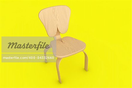 Wooden chair in 3d on yellow background