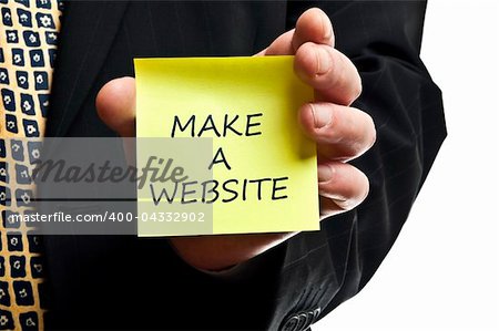 Make a websitepost it in business man hand