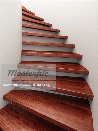 spiral wooden staircase, 3d rendering