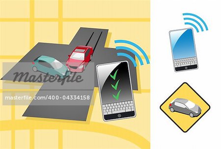 Automobile accident at an intersection with mobile phone checklist for emergency call