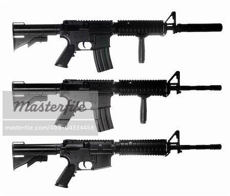 M4 assault rifles isolated on white ackground