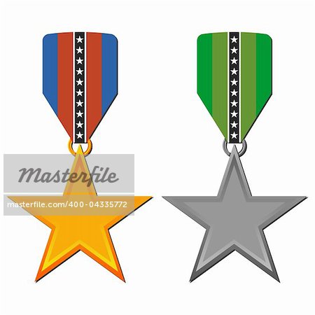 Star medals set isolated over white background