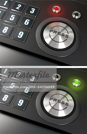 press button and numbers with a red and green led over a black background