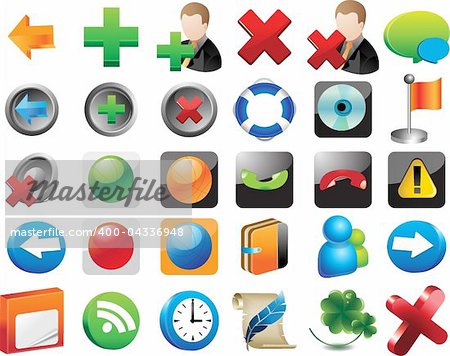 Collage of different graphic icons isolated on white background