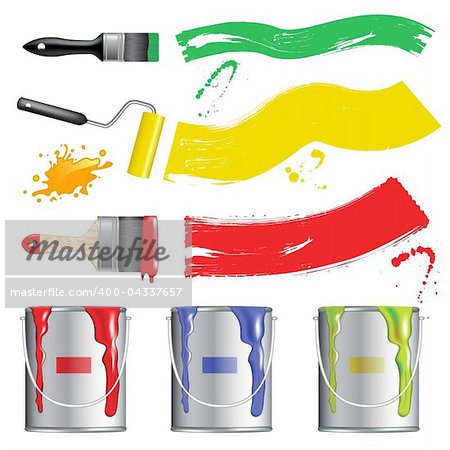 Vector paint buckets and brushes, vector collection