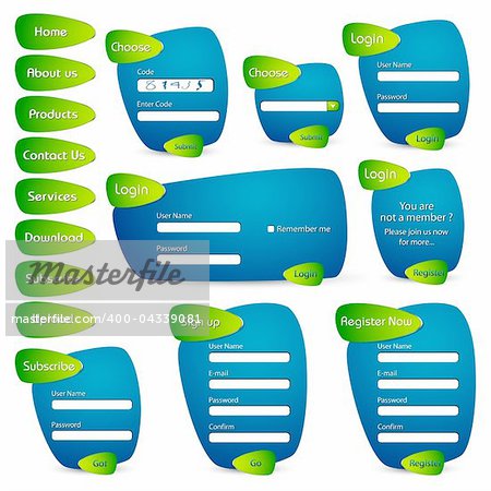 illustration of set of web form templates in trendy look on isolated background