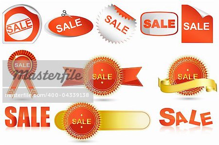 illustration of collection of different sale tags on isolated background