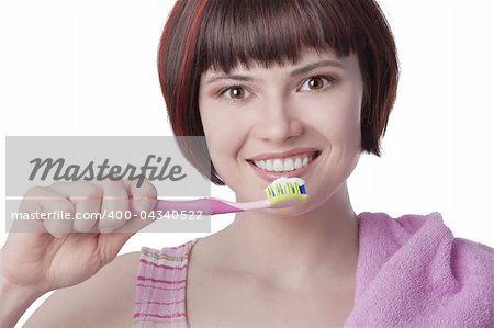 Woman Brushing Teeth Clean and Fresh  dental hygiene.