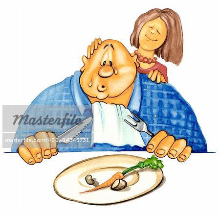 illustration of sad overweight guy on diet