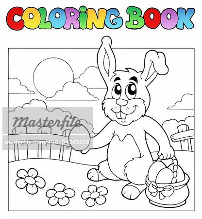 Coloring book with bunny and eggs - vector illustration.