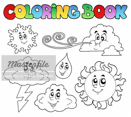Coloring book with weather images - vector illustration.