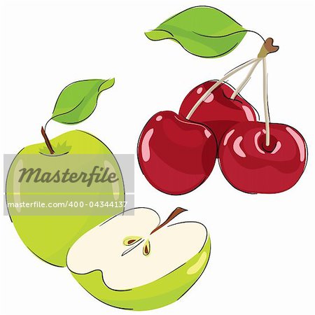 collection of vector drawings. Apple and cherry