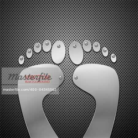 Abstract metal background with footprint. Vector illustration.