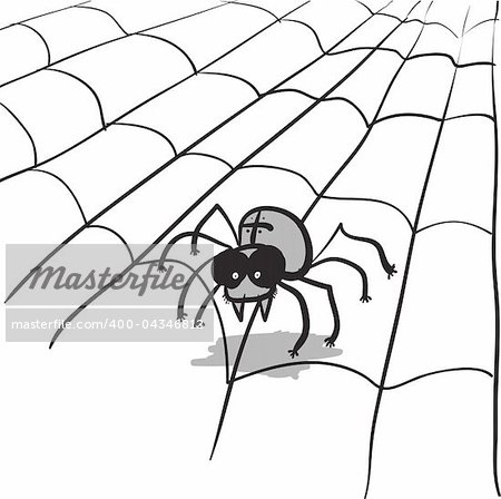 A simple monochrome vector image - a stylized spider and web