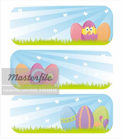 set of 3 colorful easter banners