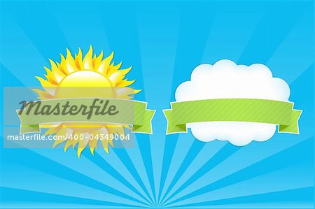 Sun And Cloud With Ribbons, Vector Illustration