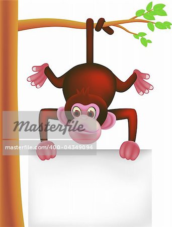 cute monkey and blank sign