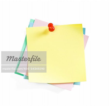 The colour sticky notes  held by a pushpin for message or comment