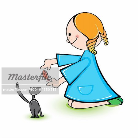 Illustration of girl with cat on a white background