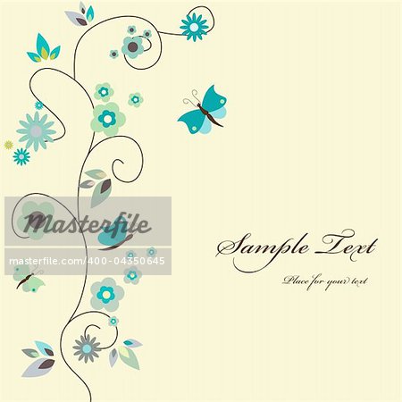 Vector blue floral greeting card