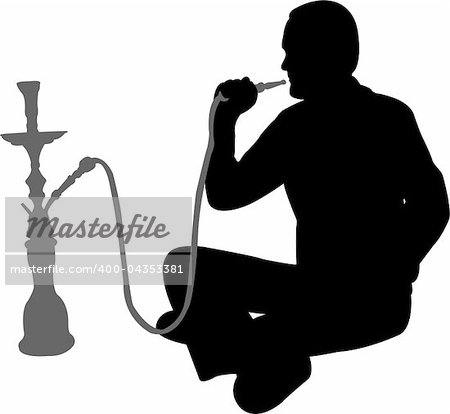 silhouette of man smoking nargile - vector