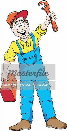 Cartoon of a happy plumber